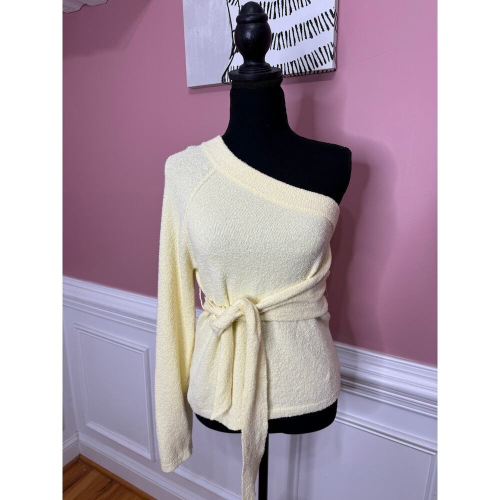 Nanushka Cleto One-Shoulder Terry Sweater in Yellow Small Knit Waist Tie Lace